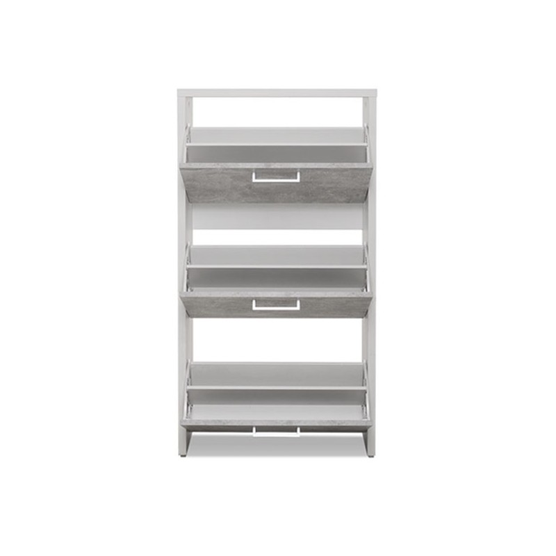 Scarpiera 3 ribalte struttura bianca e cemento  61x25xh.115 cm