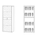 Shoe cabinet with four mirrored doors and one drawer in Ossido White 63x29x h164 cm