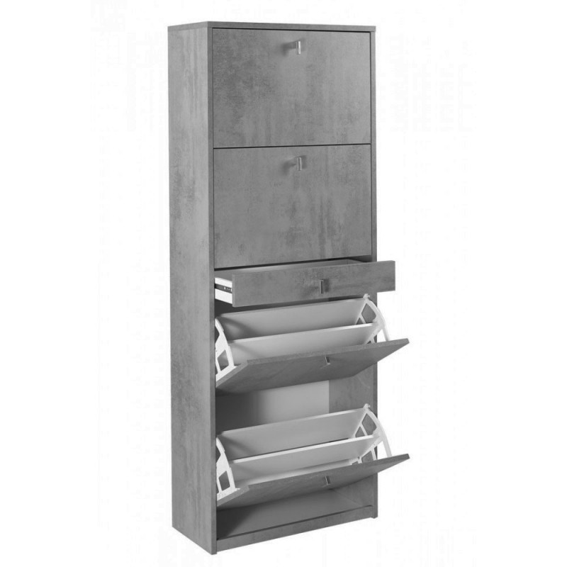 Shoe cabinet with four doors and one drawer Beton Cemento 63x29x h164 cm