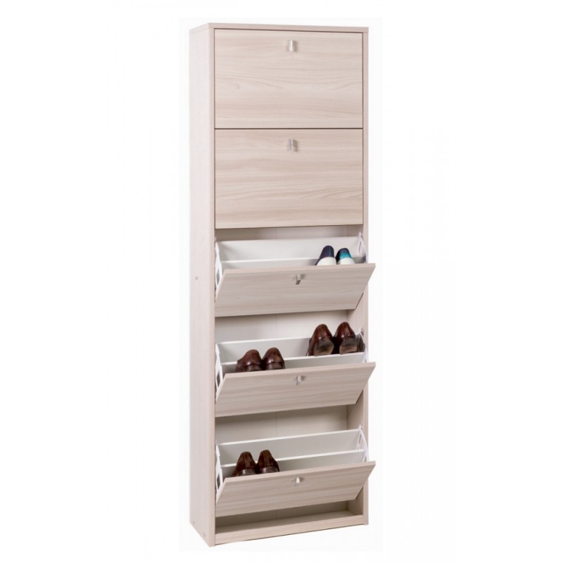 Space-saving slim shoe rack with five doors Light Elm 63x29x h190 cm