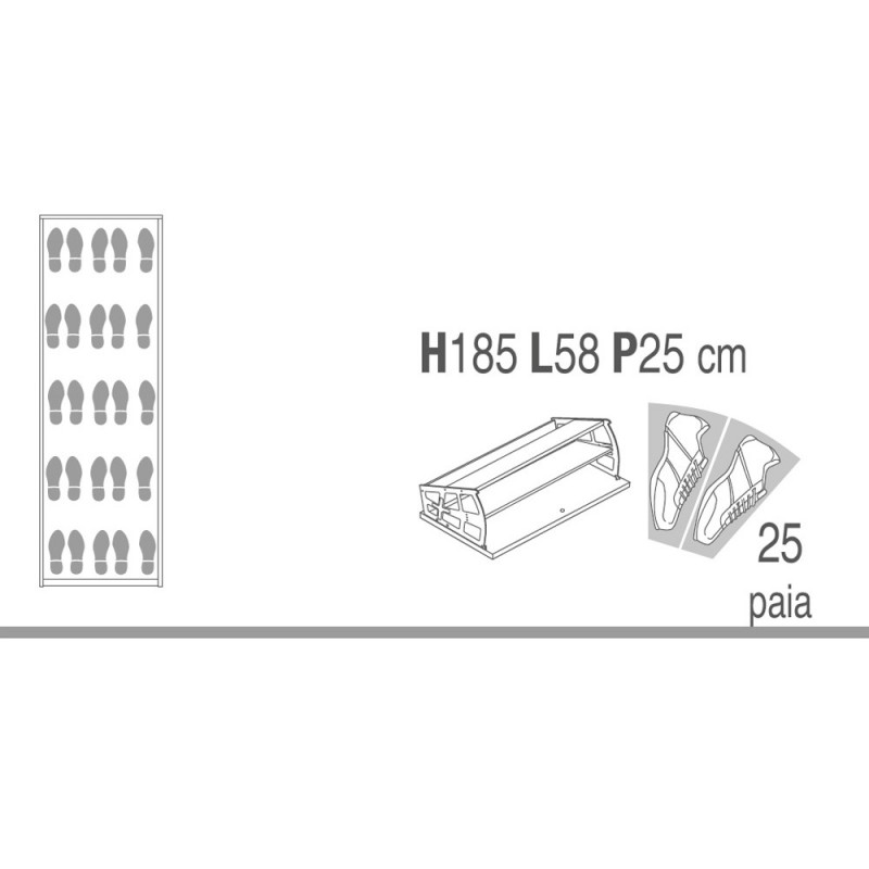 Space-saving slim shoe rack with five Ash White mirrored doors 63x29x h190 cm