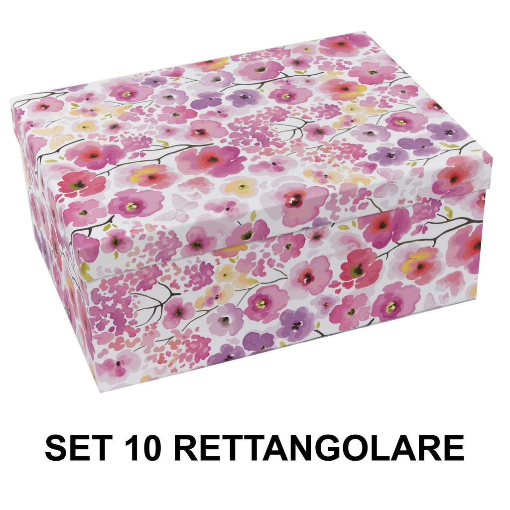 Cardboard box 1-10 pink flowers rectangular cm37,5x29h16