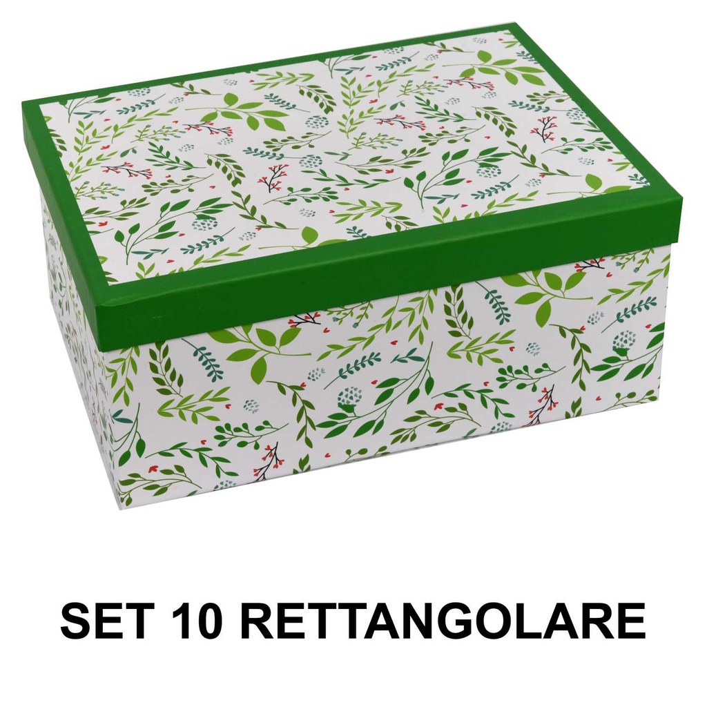 Cardboard box 1-10 green white rectangular leaves cm37,5x29h16