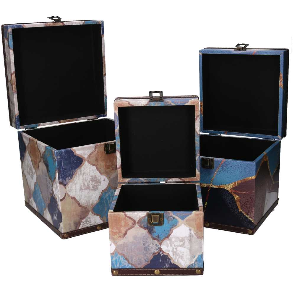 Faux leather box 1-3 morocco blue square cm24x24h24