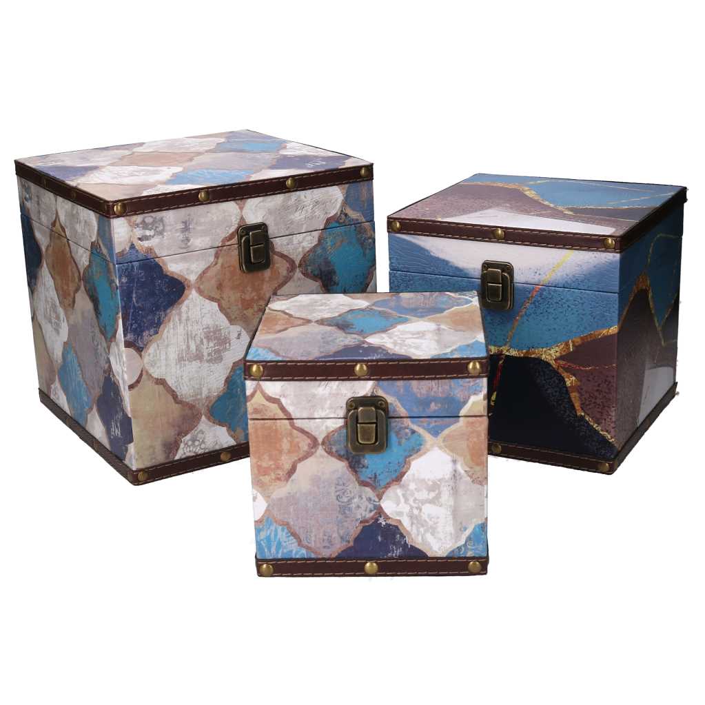 Faux leather box 1-3 morocco blue square cm24x24h24