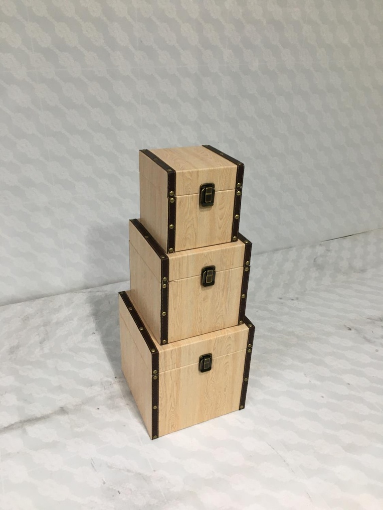 Faux leather box 1-3 square wood effect cm22x22h22