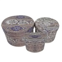 Faux leather box 1-3 gray flowers roundcm ø27h18