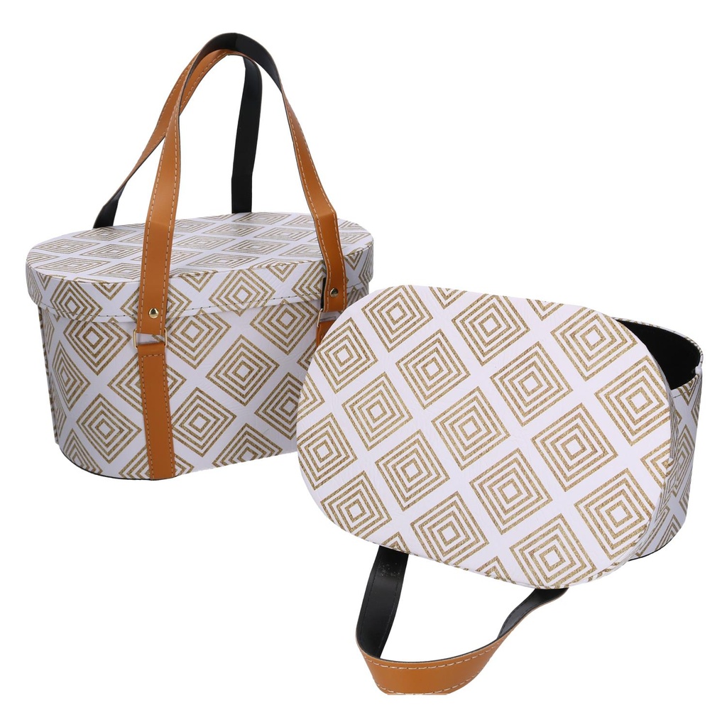 Eco-leather box with handles 1-2 oval white cm36x26h20