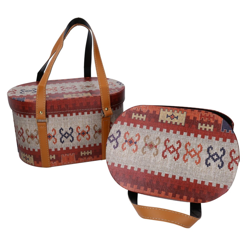 Eco-leather box with handles 1-2 red oval cm36x26h20