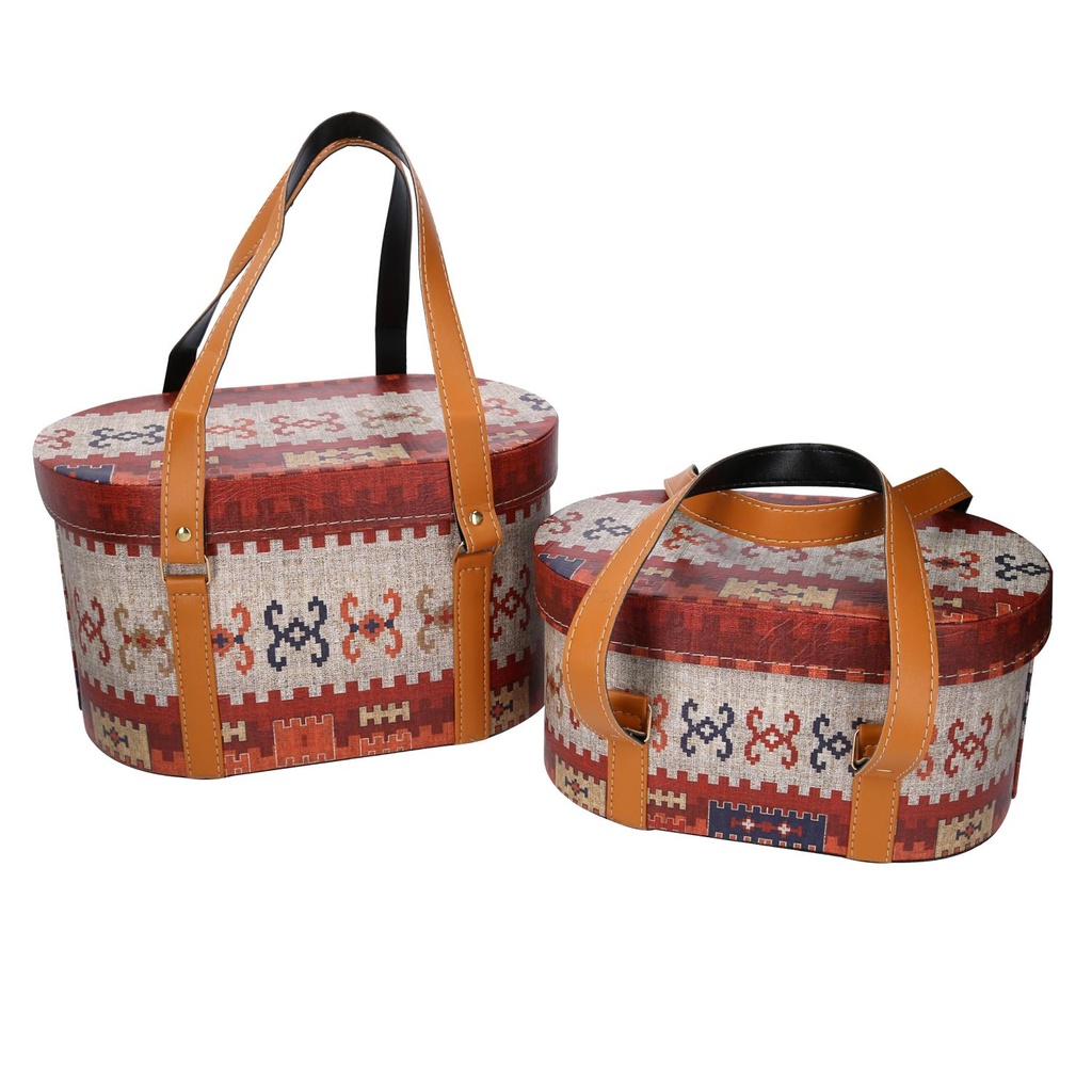 Eco-leather box with handles 1-2 red oval cm36x26h20