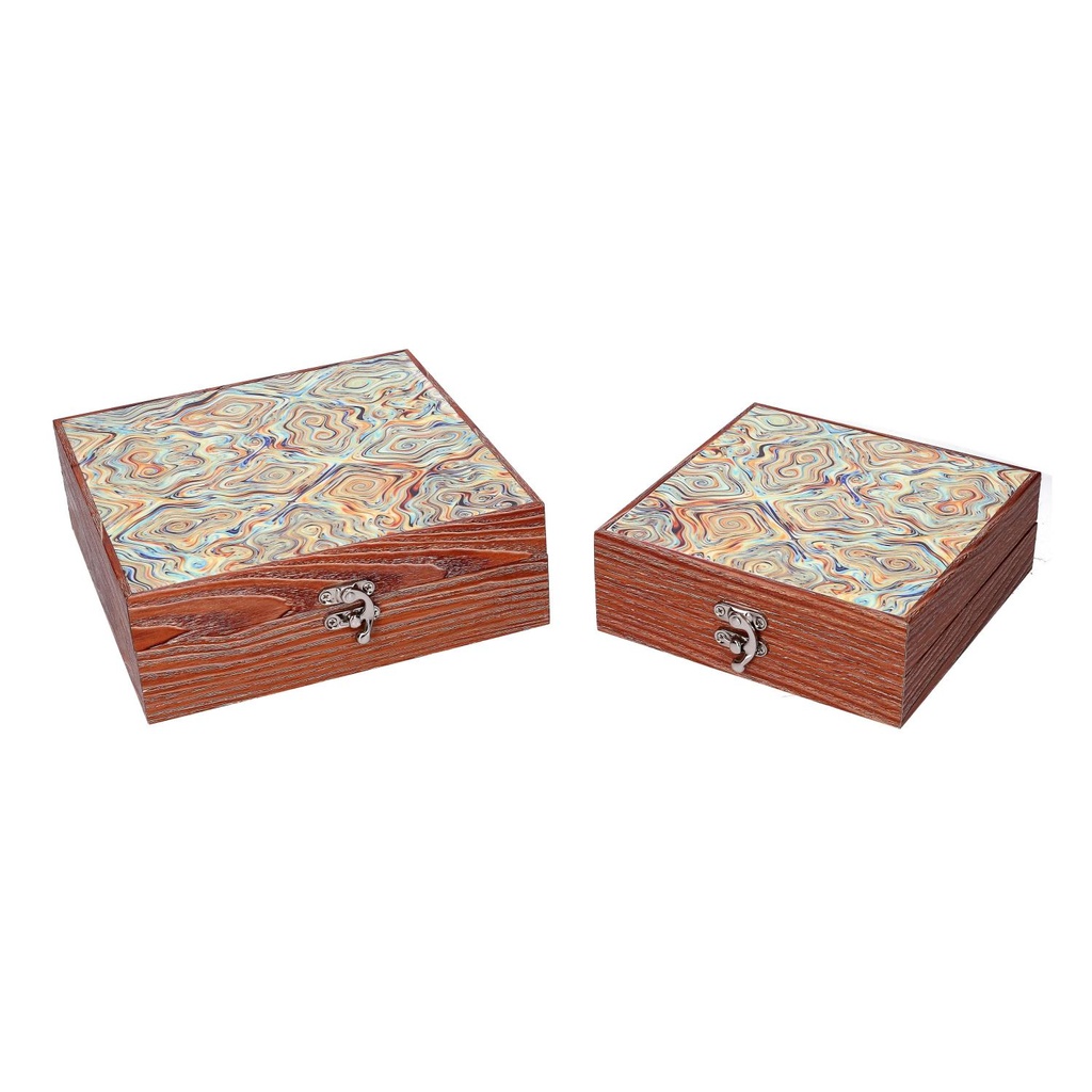 Wooden box 1-2 green with brown edge cm20x20h6,8