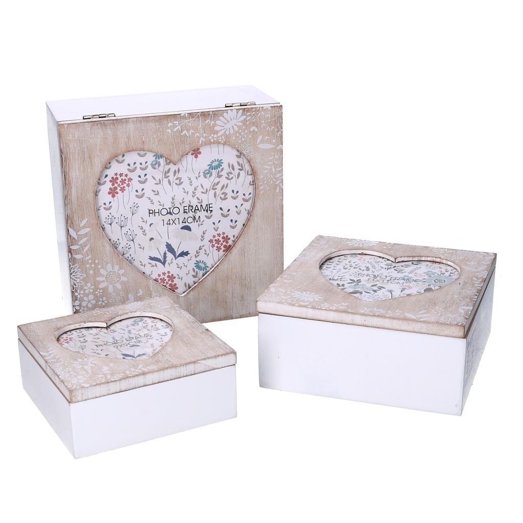 Wooden box 1-3 square beige heart cm18x18h9