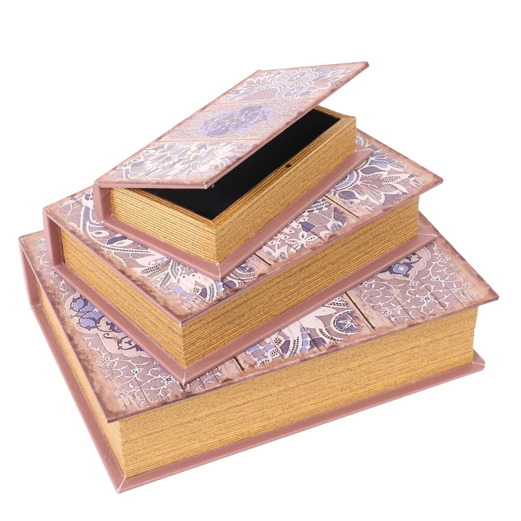 Book box faux leather 1-3 gray flowersrectangular cm32x24h8