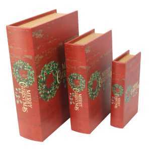 Faux leather book box 1-3 garland red cm32x24h8