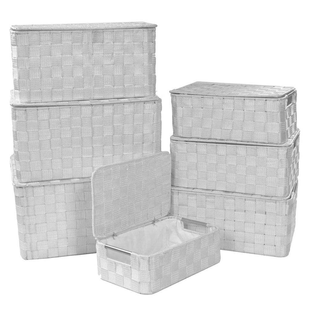 Rectangular white polyester box 1-7 with metal handles cm40x30h21,5