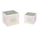 Square wooden tea box for 1-2 delices with pink stripes, 15x13x15 cm