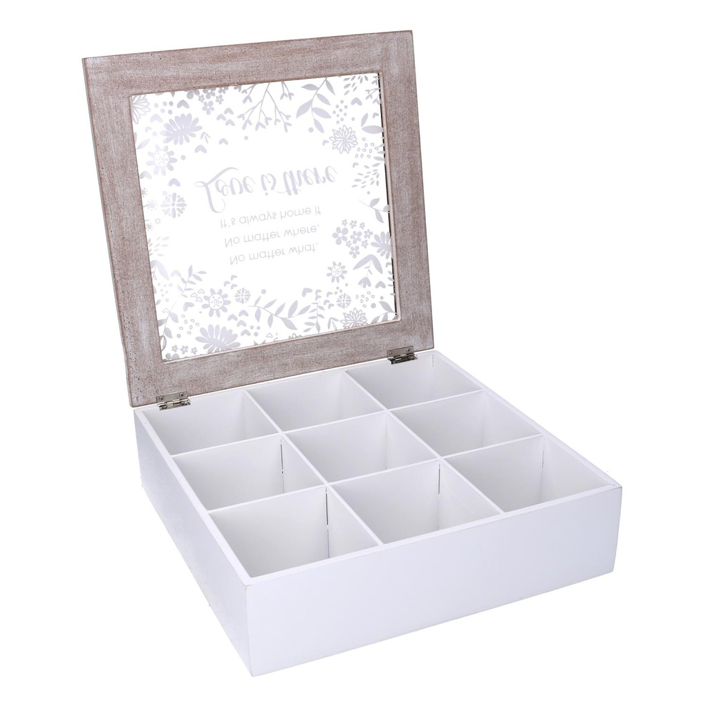 Scatola portathe legno beige quadro cm26x26h7,5