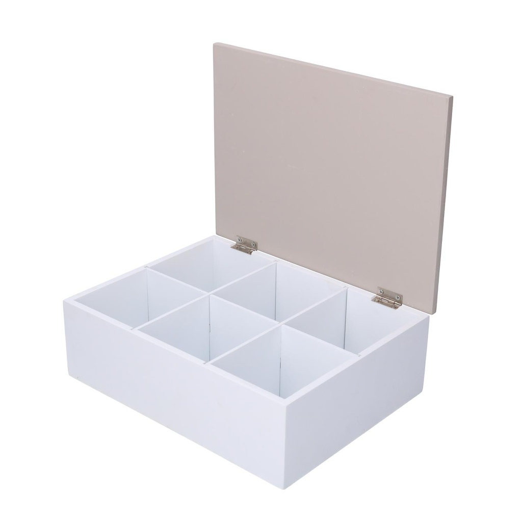 Scatola portathe legno bianco mandala rettangolare 6 scomparti cm22x17h7,5