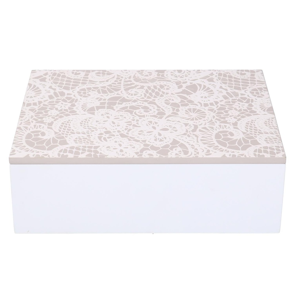 Scatola portathe legno bianco mandala rettangolare 6 scomparti cm22x17h7,5