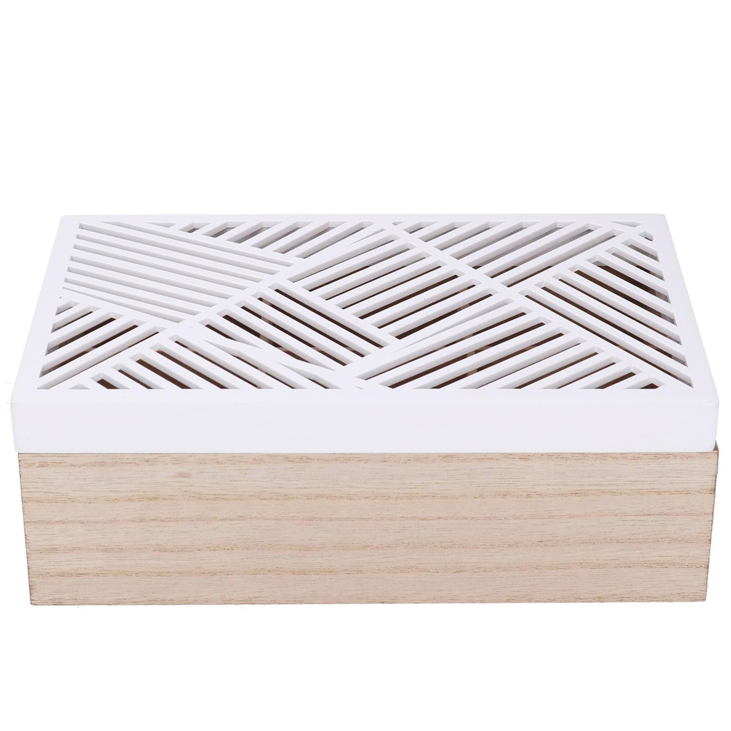 Scatola portathe legno bianco rettangolare 6 scomparti cm23x15h8