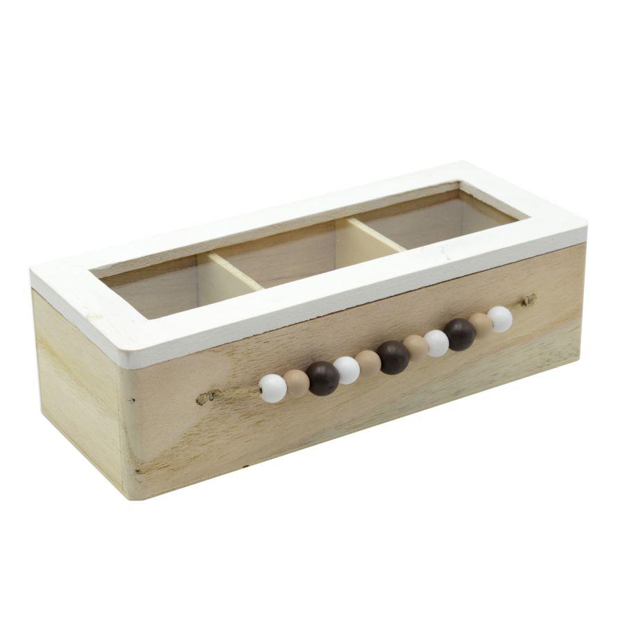 Rectangular wooden lignum tea box with 3 compartments cm24x11h6,5