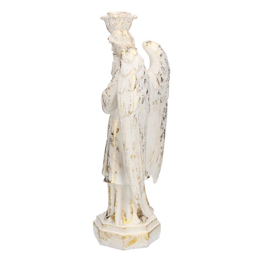 Angelo resina bianco oro con lanterna cm 15x11h40