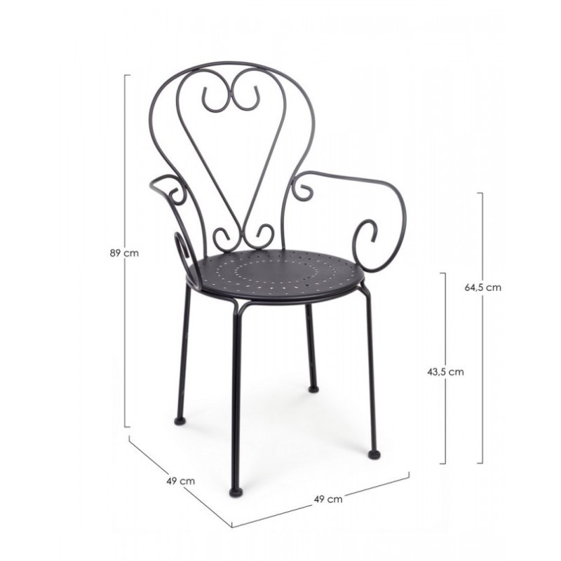 Sedia da giardino con braccioli in acciaio Antracite ETIENNE 49x49x h89 cm