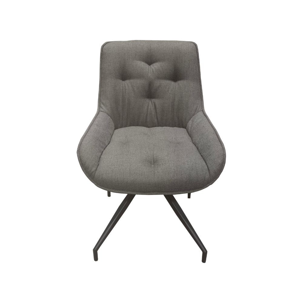 Sedia da pranzo grigia con schienale in ecopelle scura e gambe nere