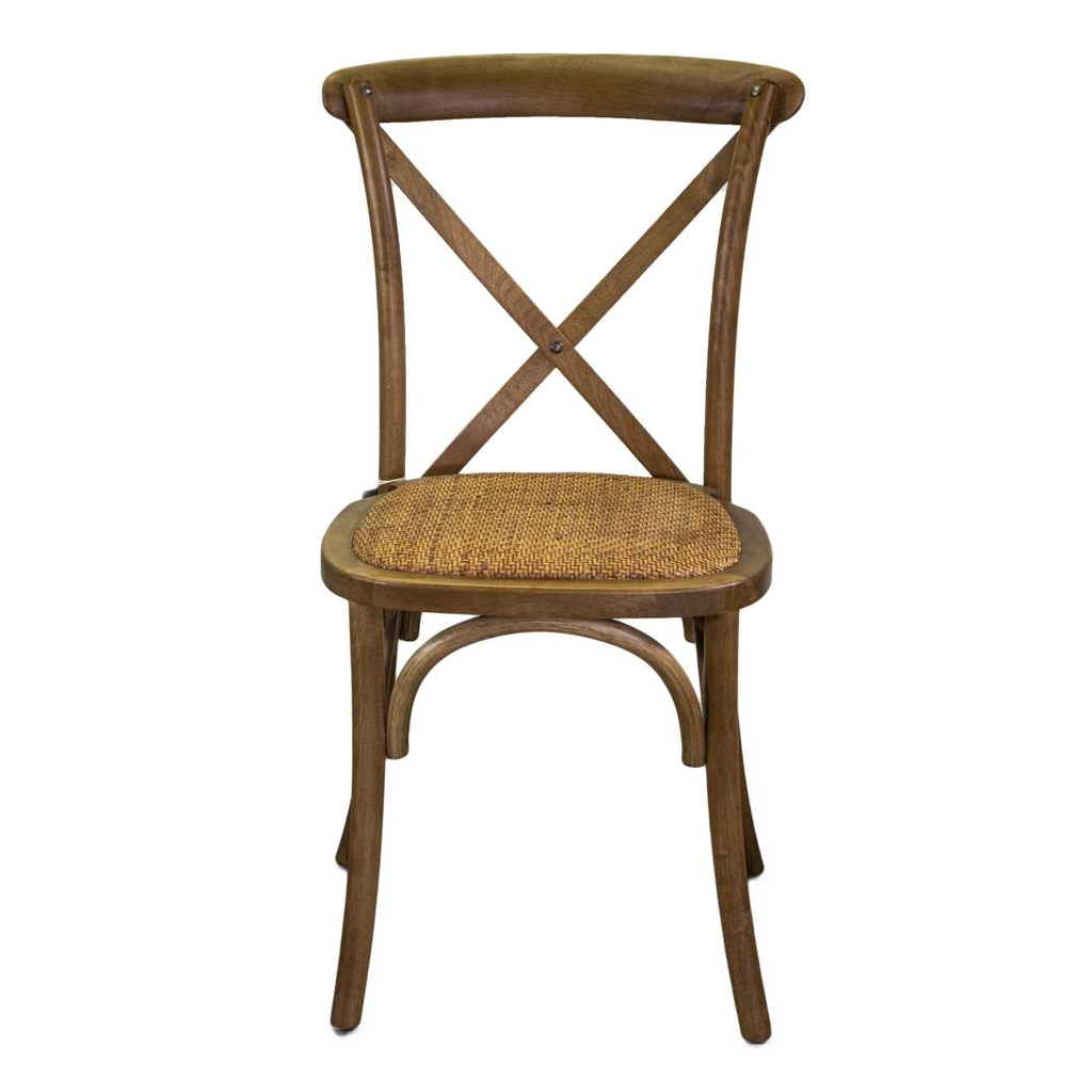Sedia legno cross marrone seduta intreccio impilabile cm50x50h46,5/88