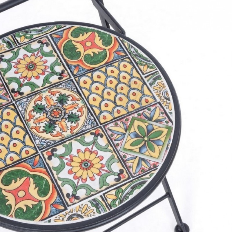 Sedia pieghevole in acciaio NAXOS con seduta e schienale decorate in ceramica 92h cm