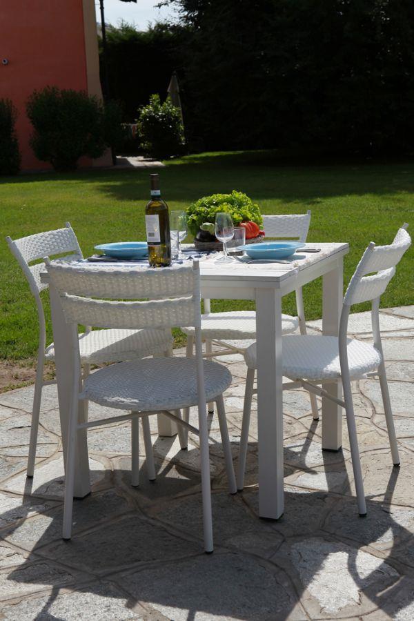Sedia polyrattan giardino bianca cm 45 x 56 x h86