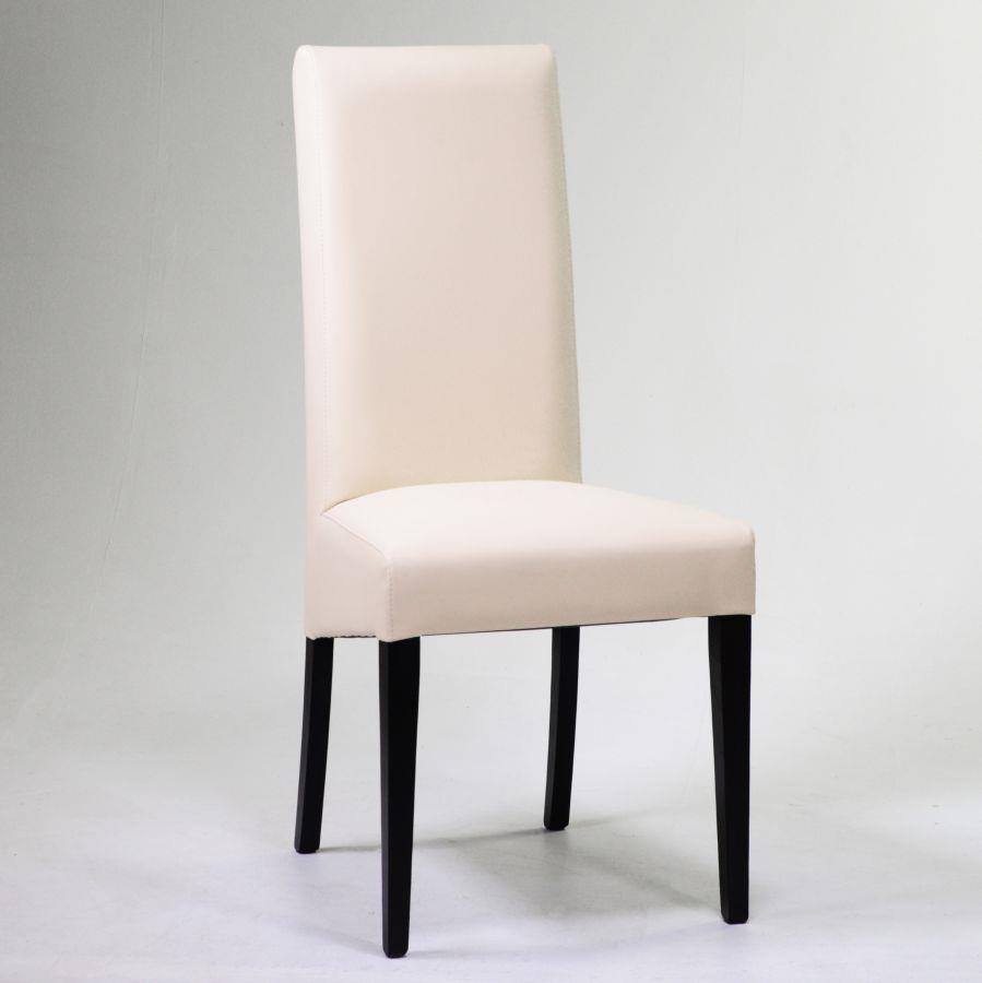 Sedia salotto ecopelle  crema e legno faggio nero