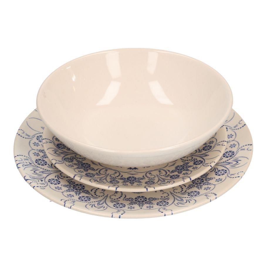 Servizio di piatti pz 18 con decoro azzurro/crema