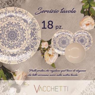 Servizio di piatti pz 18 con decoro azzurro/crema