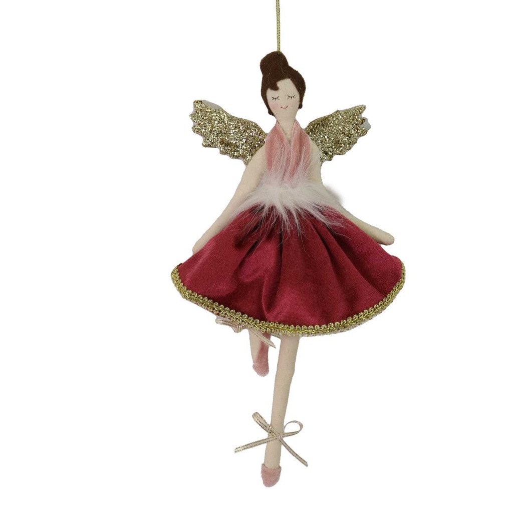 Angel in burgundy fabric cm13x3h29
