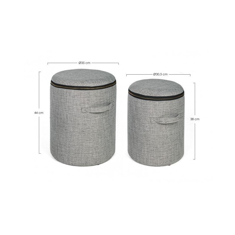 Set 2 Pouf in tessuto con contenitore Grigio RADMILA