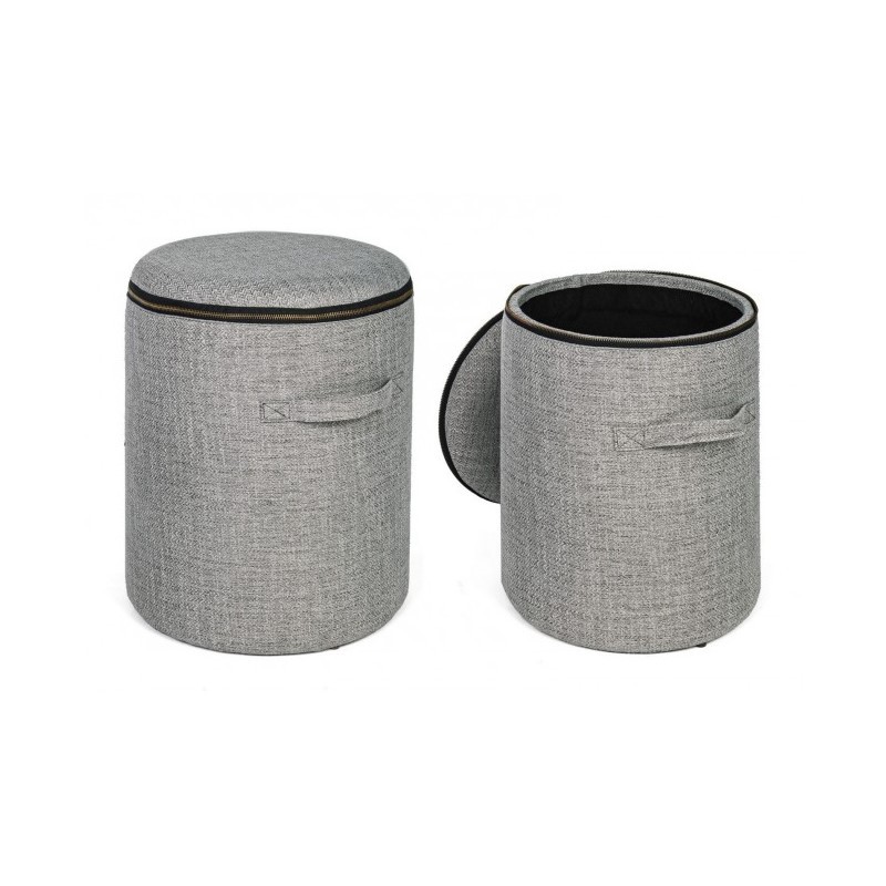 Set 2 Pouf in tessuto con contenitore Grigio RADMILA