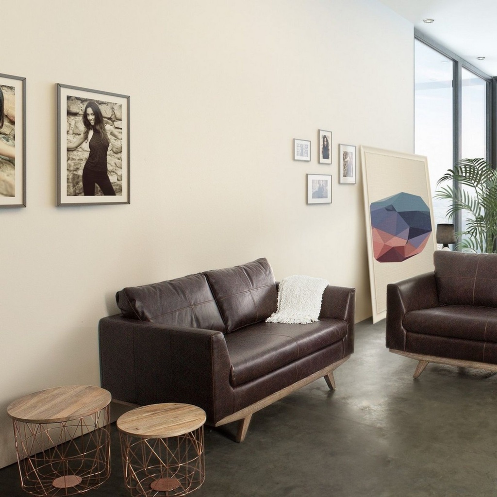 Set 2 Tavolini con Contenitore e Intreccio in Rame