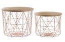 Set 2 Tavolini con Contenitore e Intreccio in Rame