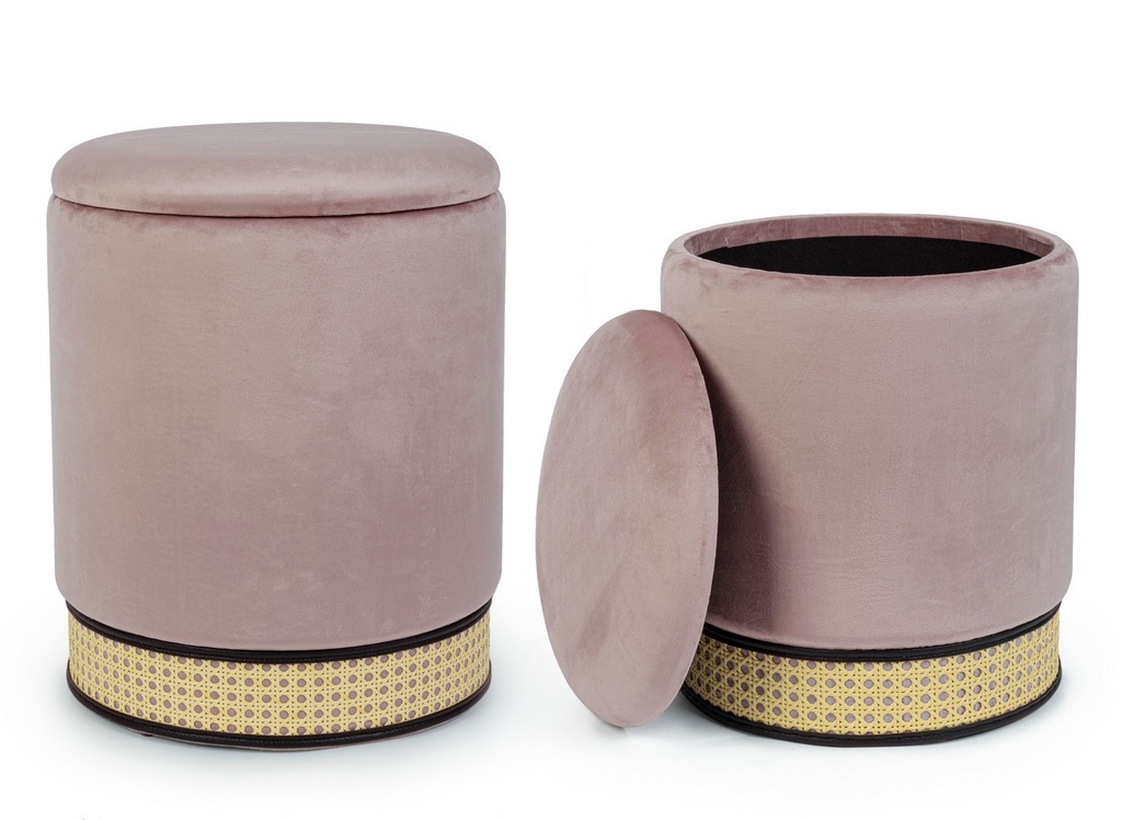 Set 2 pouf contenitore velluto rosa antico Milena