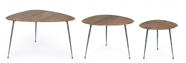 Set 3 tavolino boscage in legno stile industriale