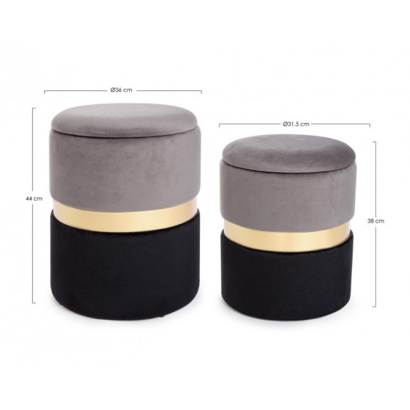Set due pouf moderni apribili grigio nero oro