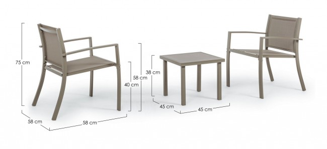 Set giardino da 3 salotto metallo tortora Auri