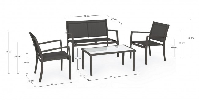 Set 4 salotto antracite in metallo
