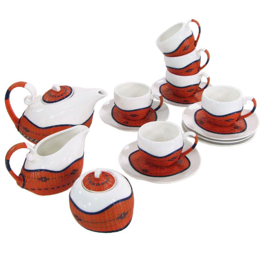 Set tazza the con teiera e lattiera 9 pezzi bambù arancione  e ceramica