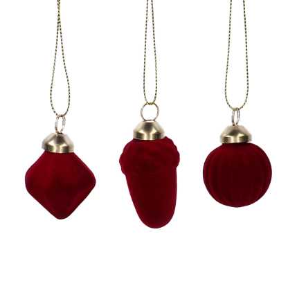 Glass sphere pack of 8 assorted shapes burgundy velvet cm17x11h4,5