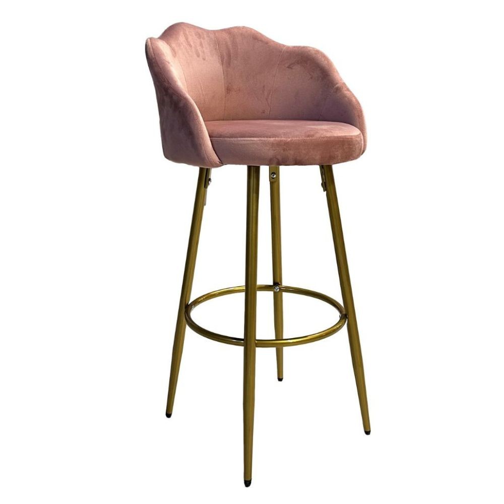 Sgabello Orel in velluto rosa con gambe dorate opache Design elegante e confortevole