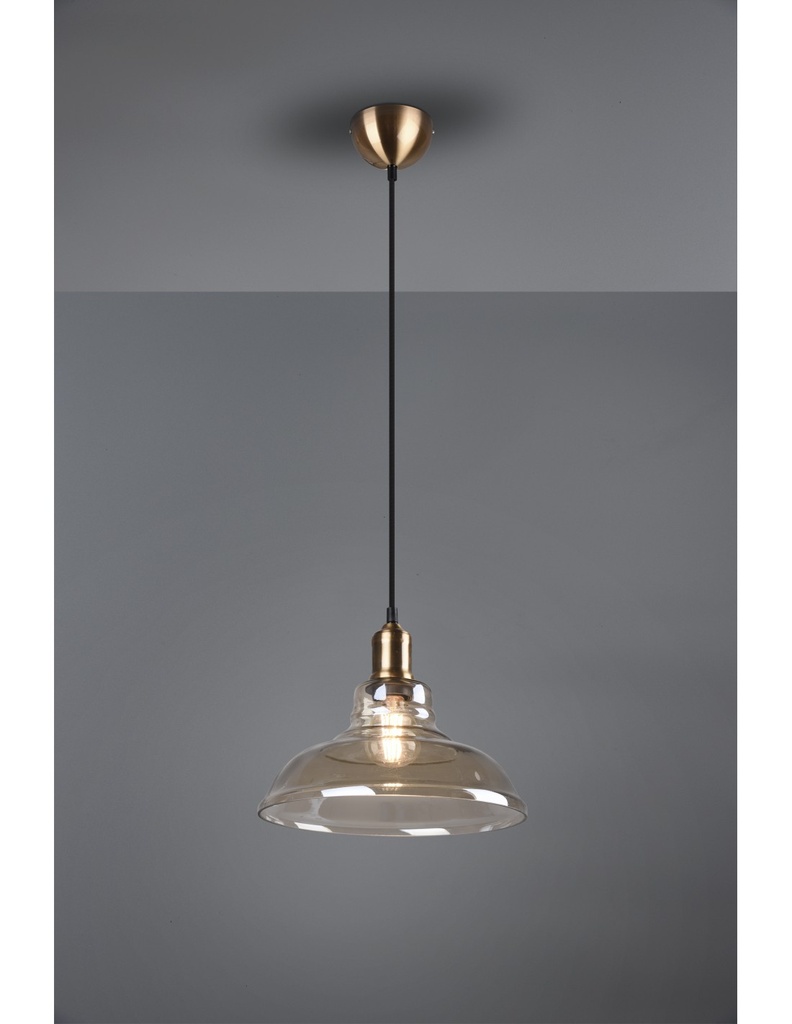 Sospensione 1x E27 Aldo Ottone Vetro Ambra Ø28 cm Trio Lighting
