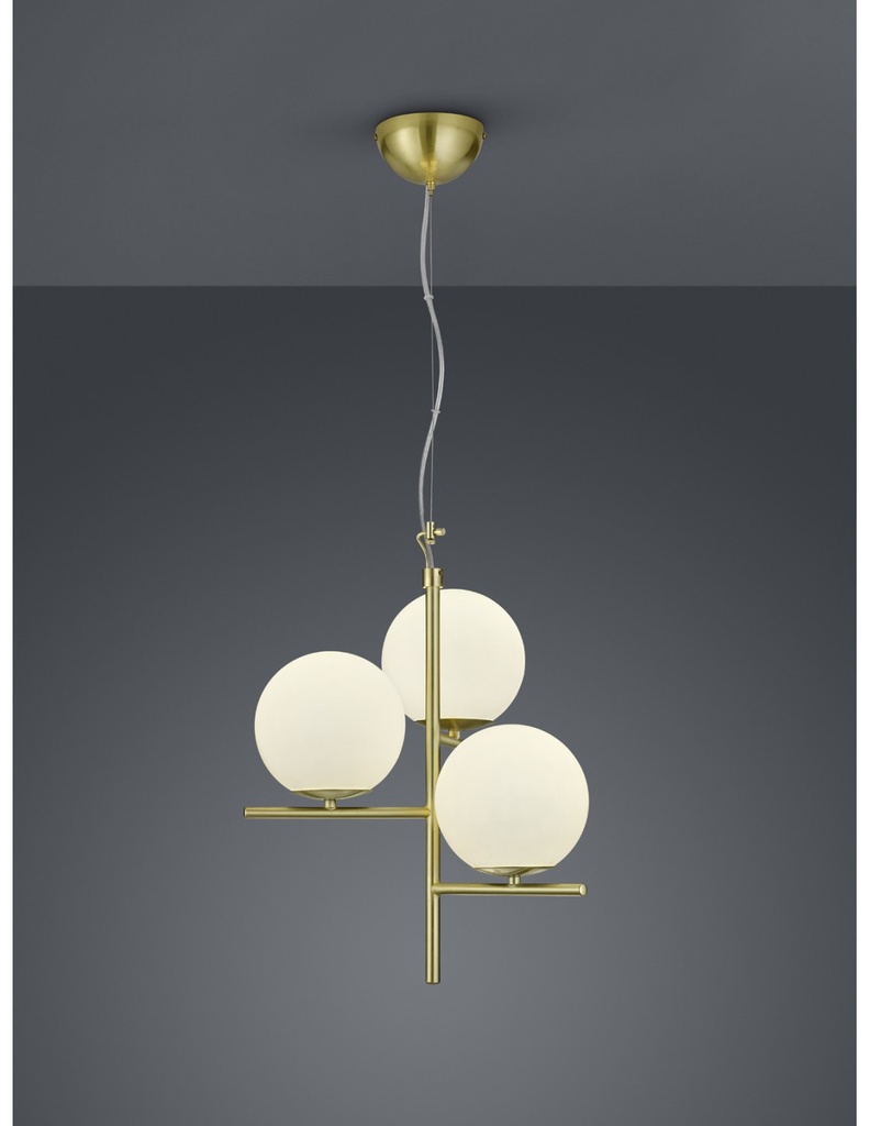 Sospensione 3Luci Sfere Vetro Bianco Ottone Ø40 cm Pure Trio Lighting