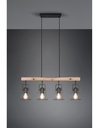 Sospensione Barra Legno 4 Luci Jaipur Industriale Vintage Nero E Legno Trio Lighting